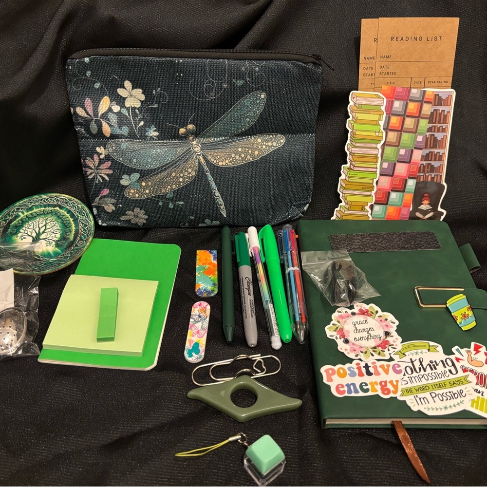 Dragonfly Pouch Journaling Bundle with Green Accents